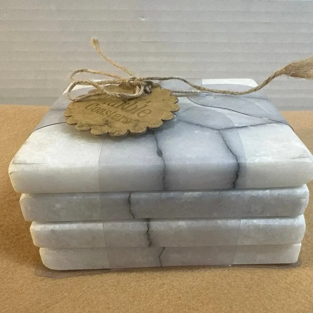 4 Heavy Thick Square White Fused with black and Natural Marble 4
